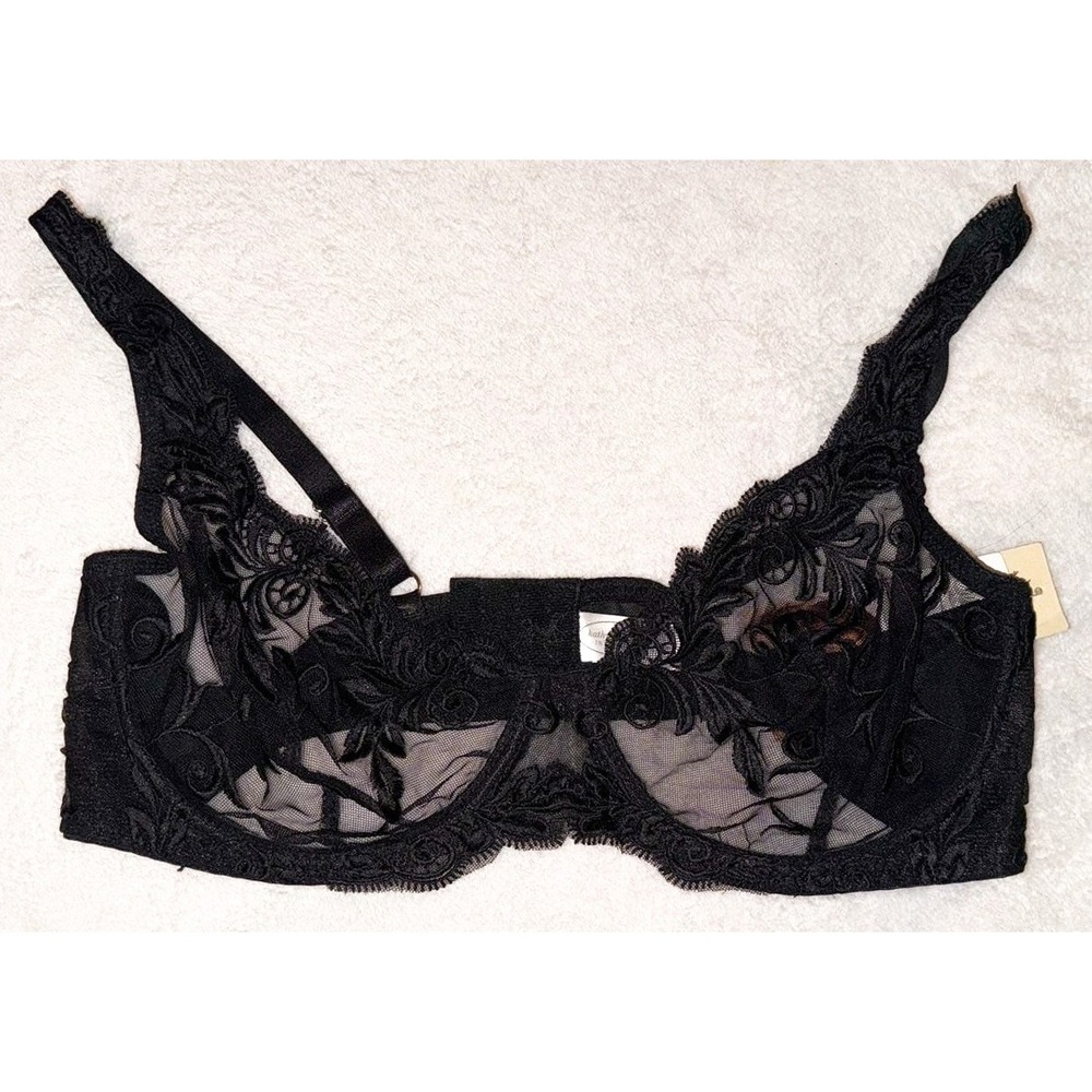 NWT Kathy Ireland Intimates Black Lace & Mesh Unlined Underwire Bra 40D 40 D